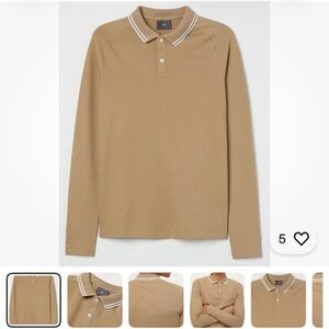 Men's Tan Polo Shirt, size Medium, H&M, muscle shirt, long sleeve, white, button